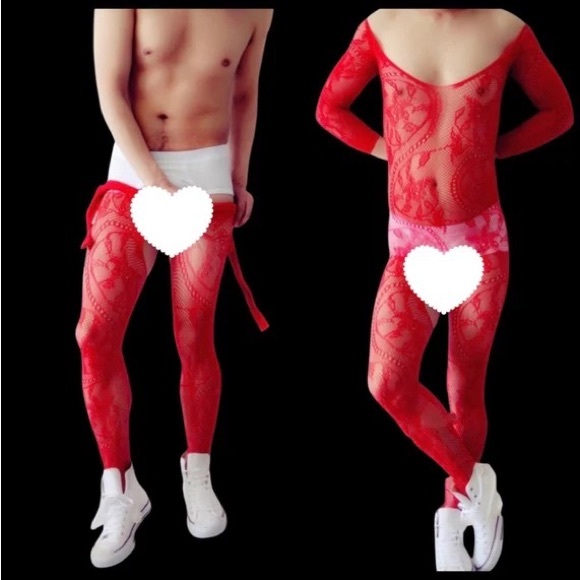 Men's Pantyhose, One-piece Lingerie Exotic Man Fishnet Bodysuit, Open Crotch - Picture 2 of 9